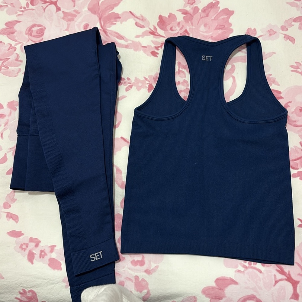 SET Active Navy Ribbed Racerback Tank and Leggings